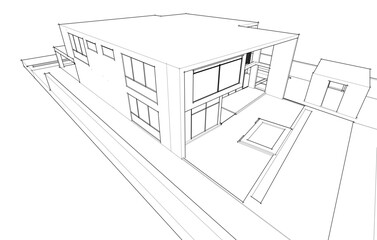 House architecture vector 3d drawing 