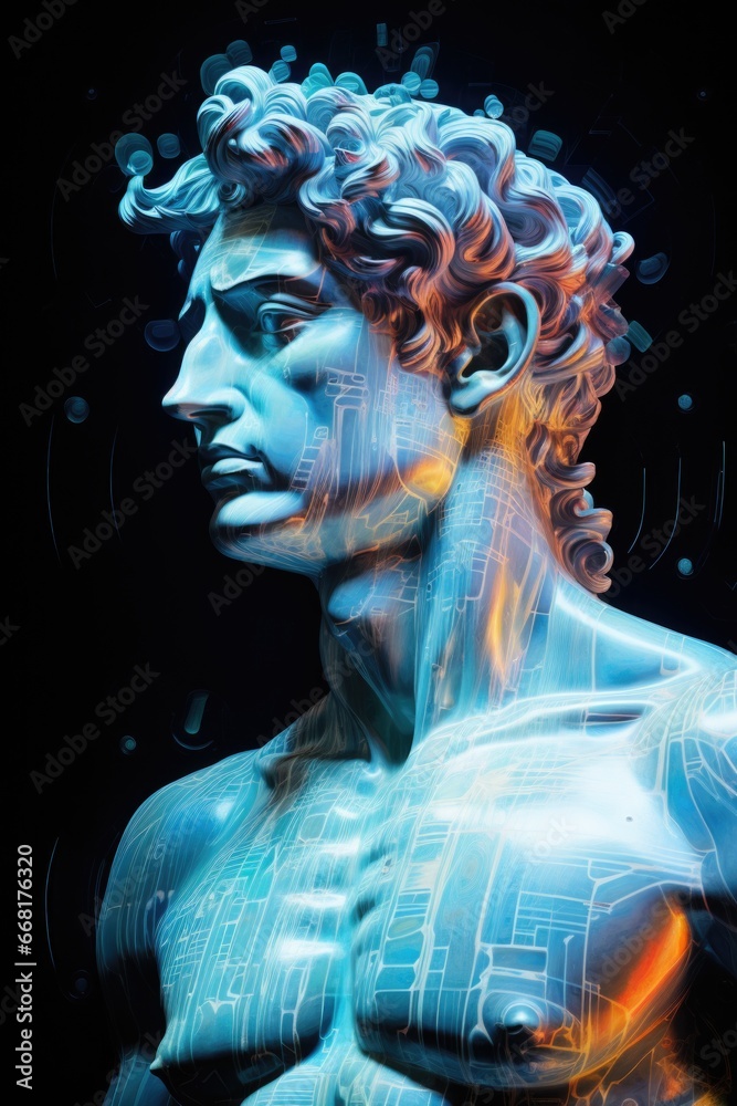Poster A picture of a statue depicting the torso of a man. This image can be used for various artistic and historical purposes.