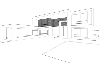 House architecture vector 3d drawing 