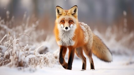 A red fox in its element, gracefully treading through a snowy landscape in the heart of winter.