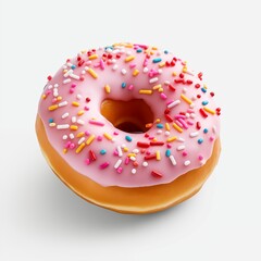 Pink strawberry doughnut on a white background, isolated