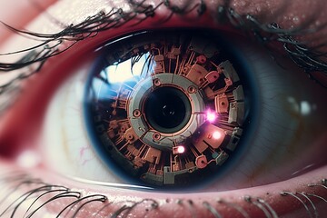 an eye ball macro, with digital look. futuristic banners concept