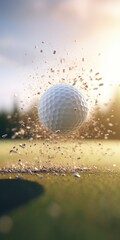 A golf ball is seen hitting the hole on a golf course. This image can be used to depict the excitement and precision of golfing. It is suitable for various sports-related projects and promotions.
