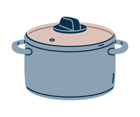 Pot or Cooker with Closed Lid as Cooking Utensil Vector Illustration