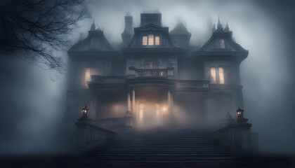 spooky mansion at night - Powered by Adobe