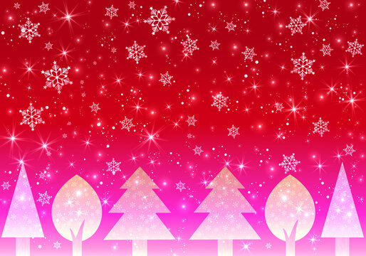 クリスマスイメージ背景　キラキラ　雪の結晶　もみの木