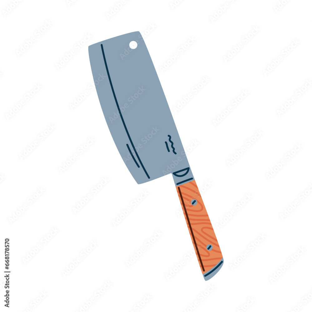 Sticker Knife with Sharp Steel Blade and Handle as Cooking Utensil Vector Illustration