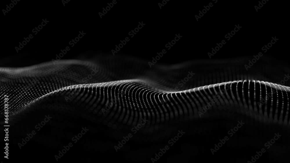 Wall mural dynamic dark wave of particles. abstract futuristic background. big data visualization. 3d rendering