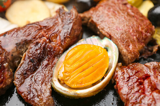 beef steak and abalon