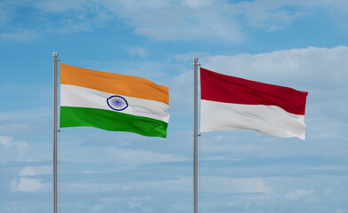 Indonesia and India flags, country relationship concept