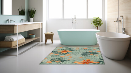decent, whimsical and nature themed  modern bathroom rug seamless pattern