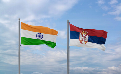 Serbia and India flags, country relationship concept