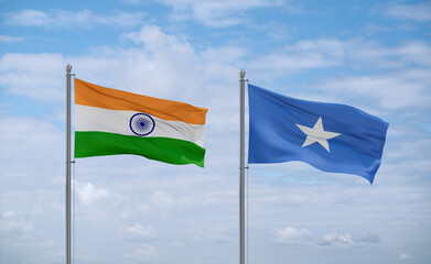 Somalia and India flags, country relationship concept