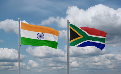 South Africa and India flags, country relationship concept