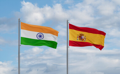 Spain and India flags, country relationship concept