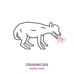 Coughing dog linear icon, sign, pictogram. Vector illustration