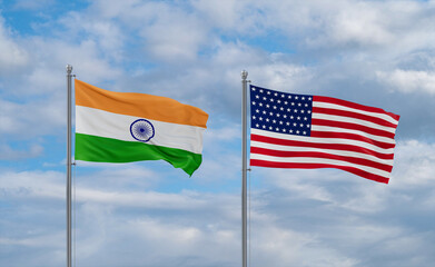 USA and India flags, country relationship concepts