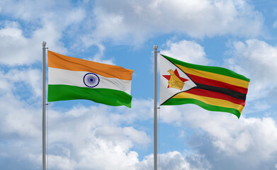 Zimbabwe and India flags, country relationship concept