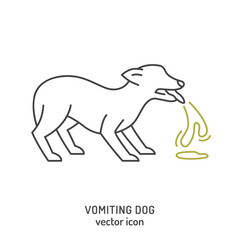 Dog vomiting icon, sign. Canine stomach problem.