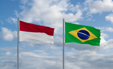 Indonesia and Bali and Brazil flags, country relationship concept