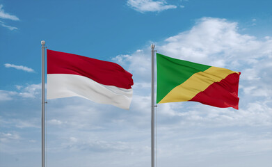 Congo and Indonesia and Bali flags, country relationship concept