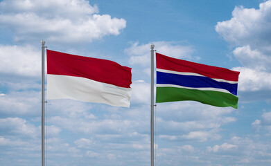 Gambia and Indonesia and Bali flags, country relationship concept