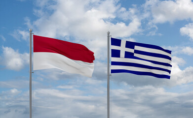 Greece and Indonesia and Bali flags, country relationship concept