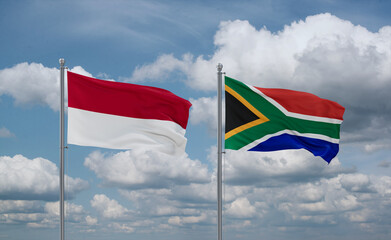 South Africa and Indonesia and Bali flags, country relationship concept