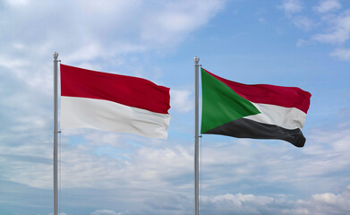 Sudan and Indonesia and Bali flags, country relationship concept