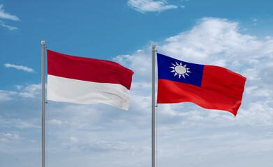Taiwan and Indonesia and Bali flags, country relationship concept