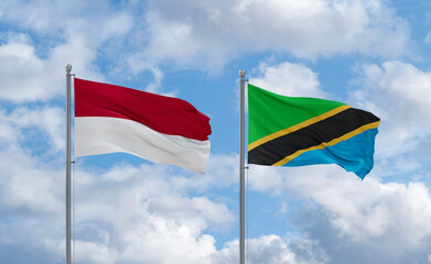 Tanzania and Indonesia and Bali flags, country relationship concept