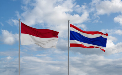 Thailand and Indonesia and Bali flags, country relationship concept