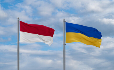 Ukraine and Indonesia and Bali flags, country relationship concept