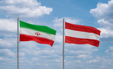 Austria and Iran flags, country relationship concept