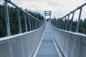 Sky bridge 721 longest suspension bridge. .Suspension bridge iron piers of Sky Bridge 721, Dolni Morava, Czech Republic, close up.