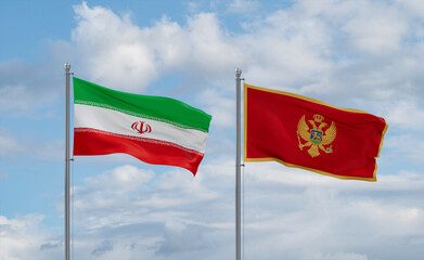 Montenegro and Iran flags, country relationship concept