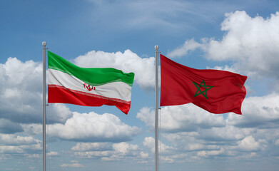 Morocco and Iran flags, country relationship concept