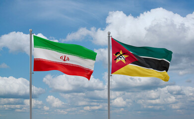 Mozambique and Iran flags, country relationship concept