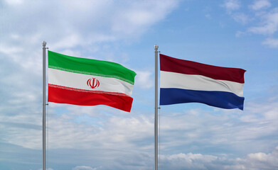 Netherlands and Iran flags, country relationship concept