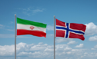 Norway and Iran flags, country relationship concept