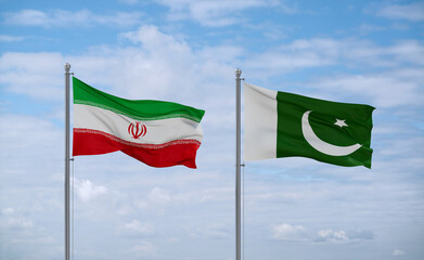 Pakistan and Iran flags, country relationship concept