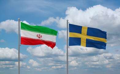 Sweden and Iran flags, country relationship concept