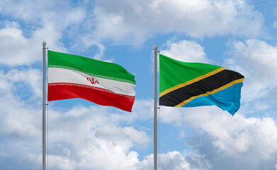 Tanzania and Iran flags, country relationship concept