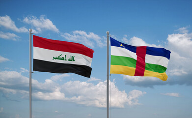 Central African Republic and Iraq flags, country relationship concept