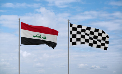 Checkered racing and Iraq flags, country relationship concept