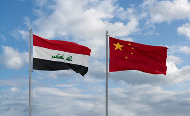 China and Iraq flags, country relationship concept