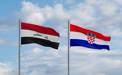 Croatia and Iraq flags, country relationship concept