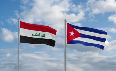 Cuba and Iraq flags, country relationship concept