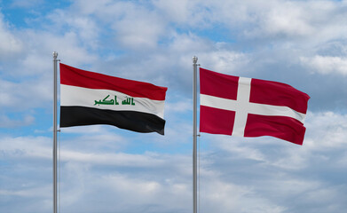 Denmark and Iraq flags, country relationship concept