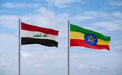 Ethiopia and Iraq flags, country relationship concept
